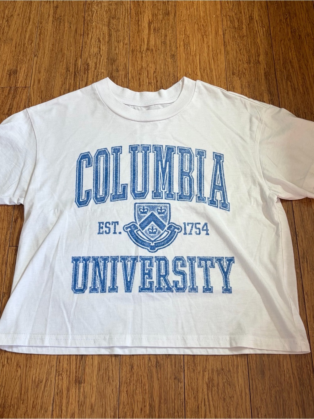 Columbia University White Tee with Blue Logo